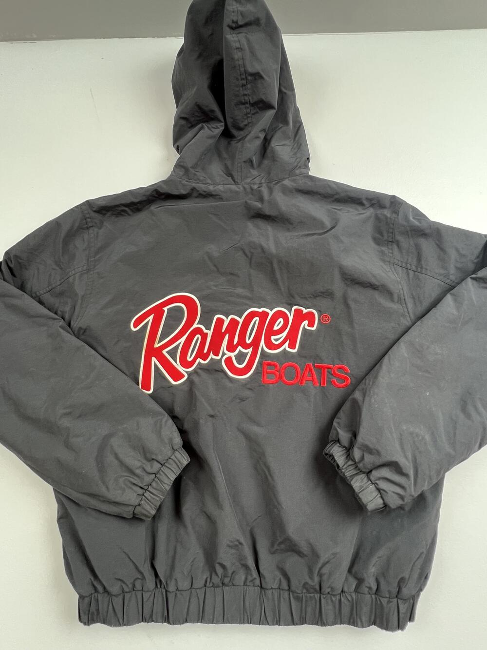 Kudzu Jacket Mens Small Gray Hooded Ranger Boats Windbreaker Fleece Lined
